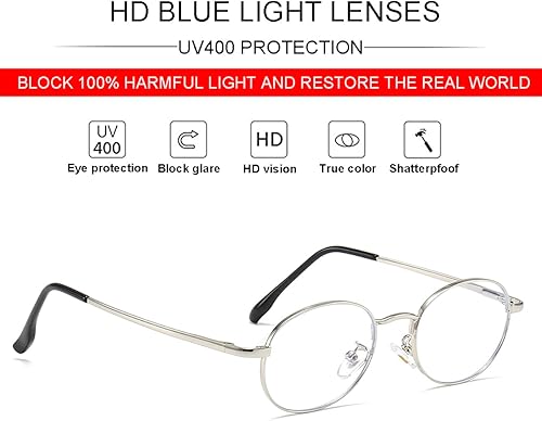 Miniatura 5 de JOVAKIT Lentes retro ovalados con bloqueo de luz azul para mujer, estilo vintage de los años 90, pequeños lentes ovalados para computadora con marco