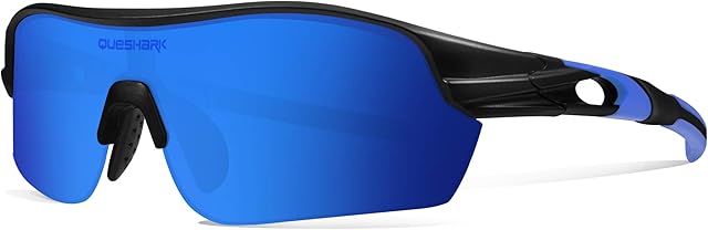 Queshark Polarized Sports Sunglasses with 4 Interchangeable Lenses for Men Cycling Running Driving Fishing Golf Baseball Glasses QE0047