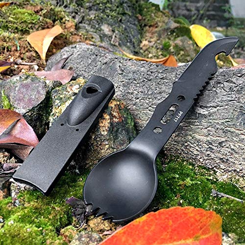 Camping Spork Multi-Function Fork Spoon 5 In 1 Stainless Steel Spork ，Outdoor Camping Picnic And Bbq Portable Cutlery Open Can And Bottle Opener； (Styleb Black 7 In 1) #TOP4