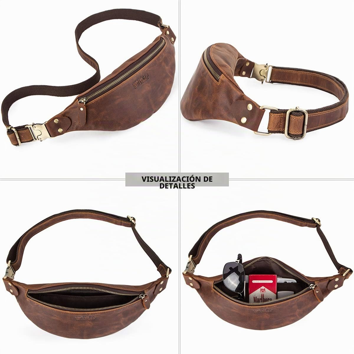 Contacts Bolso Bandolera de Piel auténtica para Hombre, Bolso Bandolera pequeño para Hombre de Cuero Bolsa de cinturón Senderismo Fuera del Pecho de Viaje Bolsa para teléfono