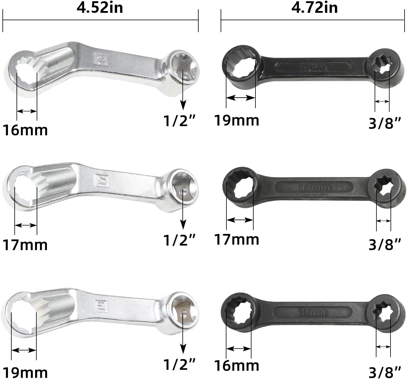 DPTOOL 6PC Rear Camber Adjusting Wrench Motor Mount Socket with 16mm 17mm 19mm 1/2" 3/8" Drive Offset Fixing Screws for Mercedes Benz W221 W220 W219 W211 W210 W204 W203 W202 W201 W170 W140 W126 Engine