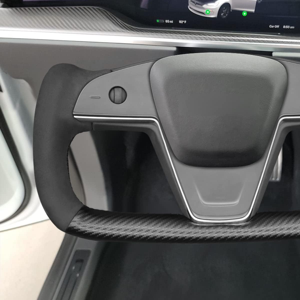 MEWANT Hand Stitch Black Matte PU Carbon Fiber Suede Steering Wheel Cover for Tesla Model S Yoke 2021-2023 Model X Yoke