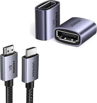 UGREEN 8K HDMI 2.1 Cable 48Gbps 10FT, Certified Ultra High Speed HDMI Cord Aluminum Bundle with HDMI Coupler 2 Pack, 8K@60Hz HDMI Female to Female Adapter HDMI 2.1 Connector 3D 4K@240Hz