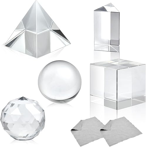 Juego de 5 prismas de fotografía de cristal óptico K9, bola de lente de 1.969 in/cubo de 1.969 in, prisma triangular de 1.969 in, pirámide de prisma