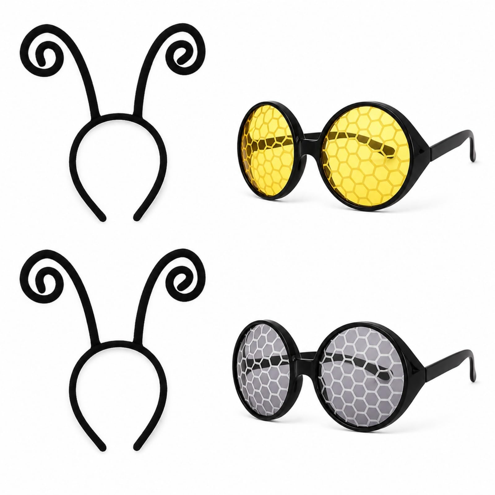 Ufyuayig 4-Piece Bee Costume Accessory Set (2 Headbands, 2 Glasses)