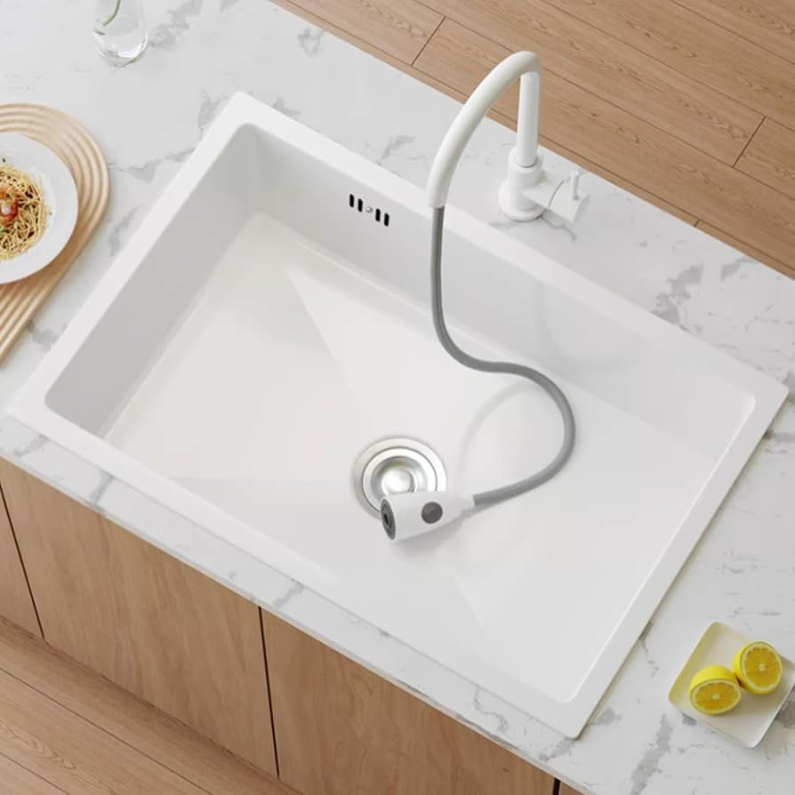 コンパクトホワイトシンク ステンレスボウル付き Amazon.co.jp: キッチン用設備 小さなキッチンステンレスシンク