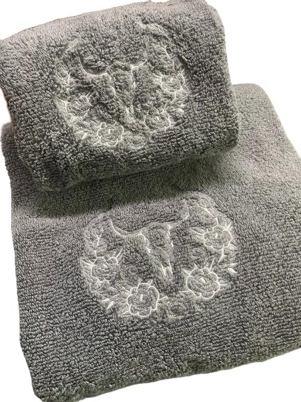 Western Bull Skull Bath/Hand Towel (set hand&bath, grey)