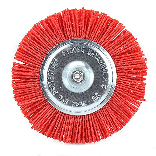 Image of 4 Pack Nylon Filament Abrasive Wire Brush Polishing Wheel with 1 /4 inch Hex Shank Surface Cleaning Rust Removal Red 120#
