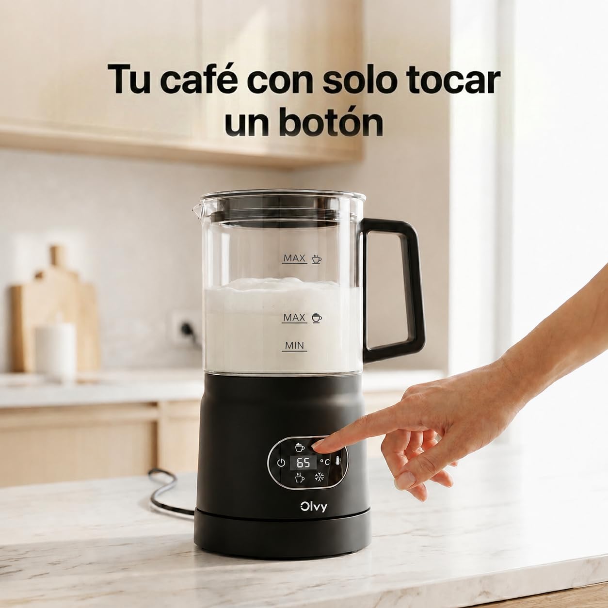 Olvy Espumador de Leche Eléctrico 500W 3en1 Caliente Frío Calentamiento Negro