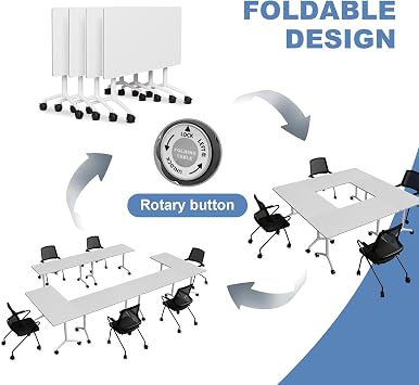 Office Folding Conference Room Table,6 Pack Portable Mobile Conference Table with Large Wheels Foldable Modular Training Tables for Classroom Meetings Boardroom Events