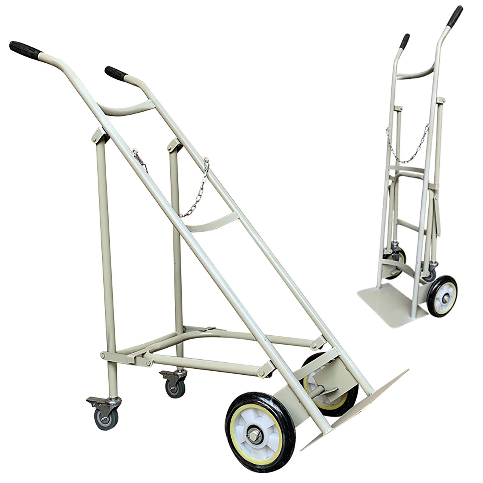 ZIMGOD Oxygen Tank Holder Foldable Oxygen Tank Cart w/Wheels Handrail Protective Chains, Heavy-Duty Rolling Gas Cylinder Fixed Shelf, Portable Cylinder Holder Device(White)