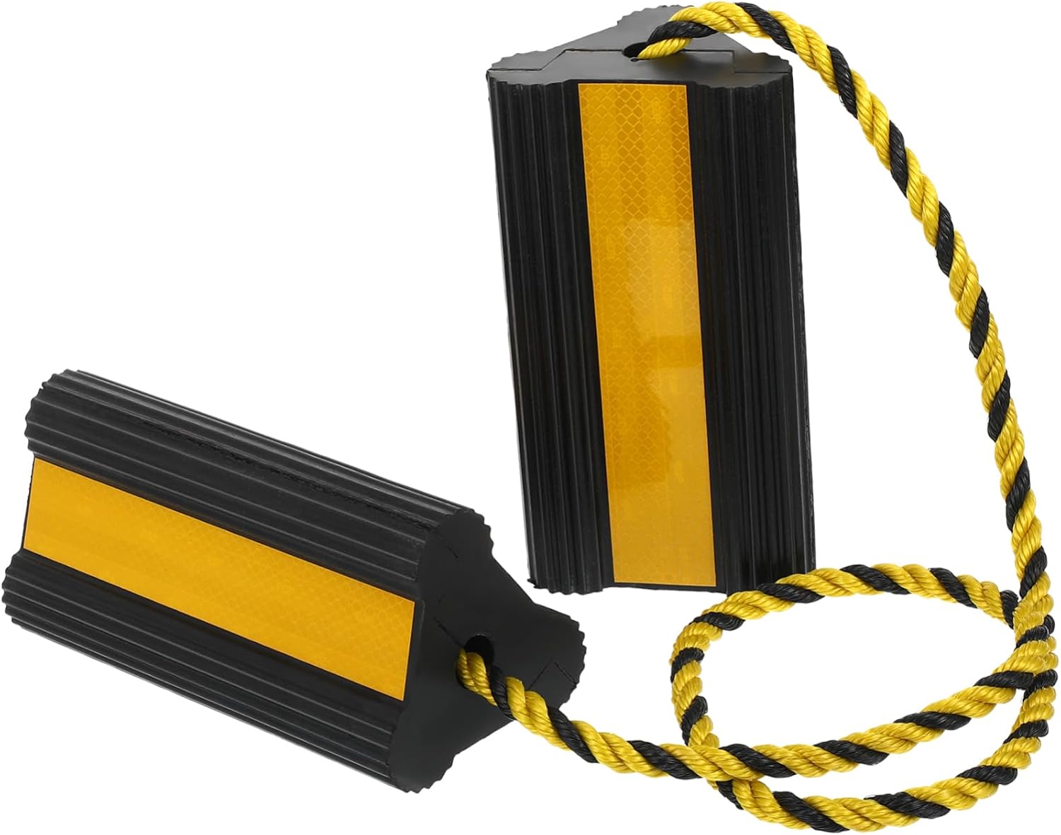 Cabilock Yellow Reflective Shock Absorber Car Wheel Chocks for Trailer Motorcycle Chocks Handle for Rv Travel Trailer and Truck Camper