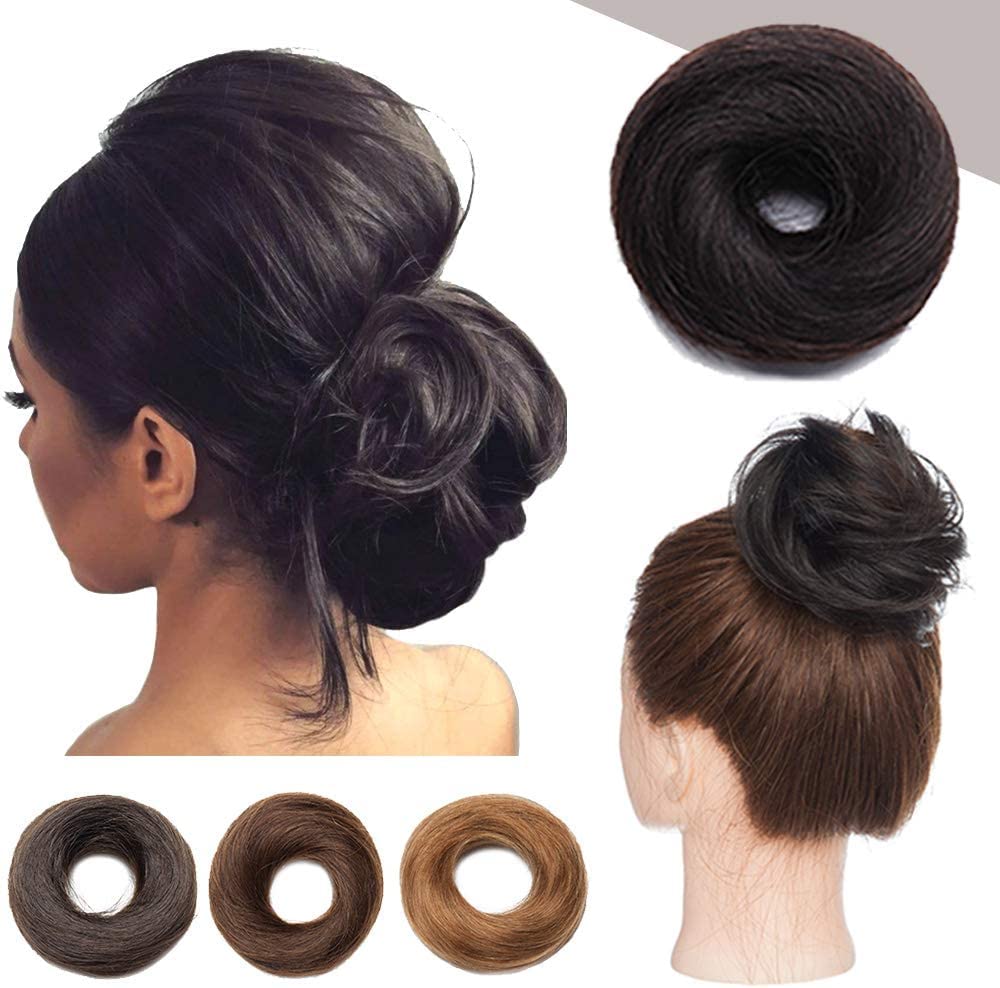 e estelle Bun Extensions Hair Bun Hair Pieces 100% Human Hair Elastic Donut Chignons Bun Topknot Costume Bun Hairpiece Ponytail For Women 46g (count1, Straight-#1B Natural Black)