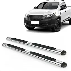 Par Estribo Lateral Oval Cromado Strada Cabine Dupla E Simples 2021 A 2025 Kit Fixação Incluso