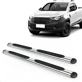 Par Estribo Lateral Oval Cromado Strada Cabine Dupla E Simples 2021 A 2025 Kit Fixação Incluso