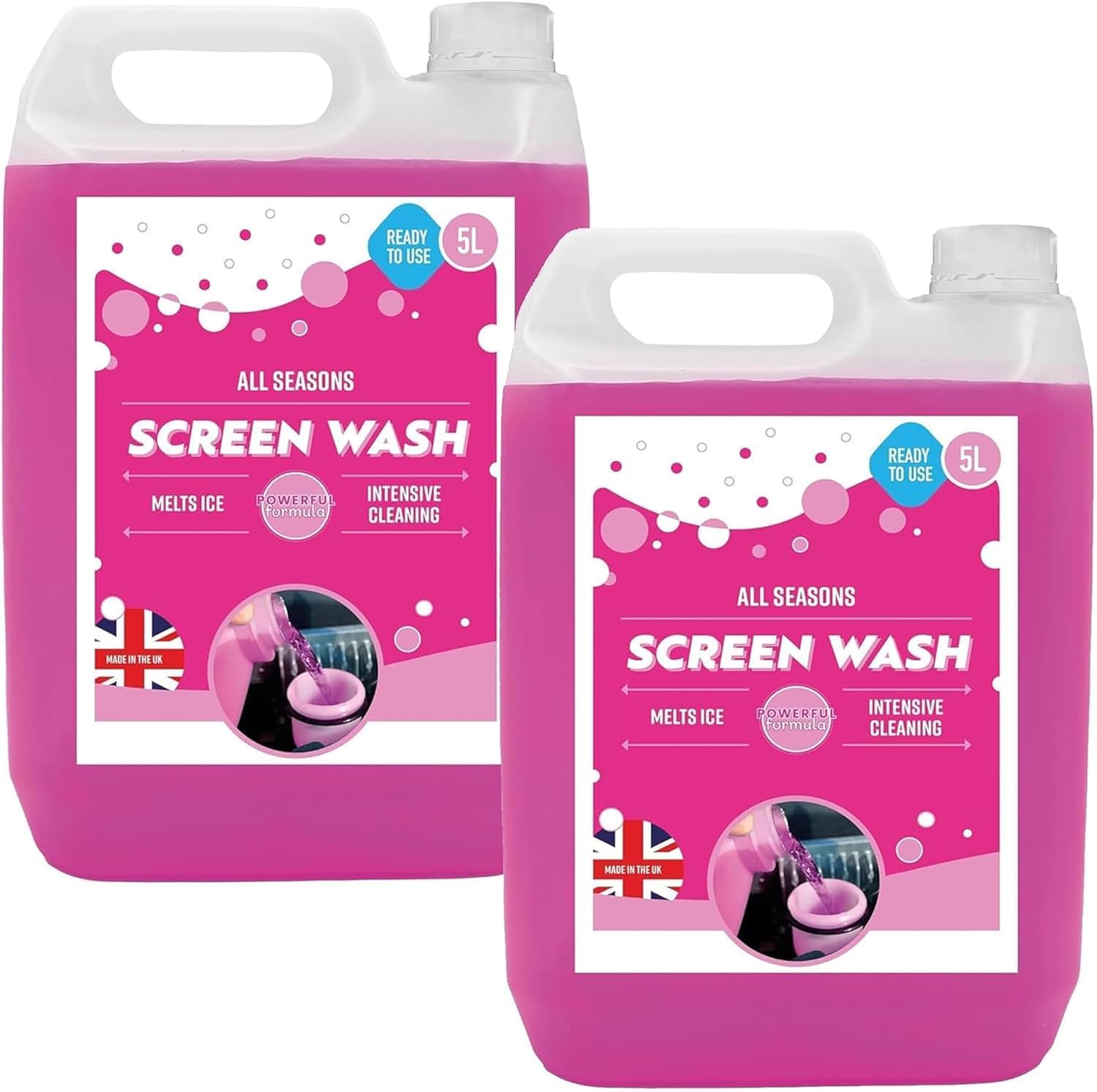Effective Ready To Use All Seasons Screen Wash 5L Pink – Multi-Surface Windscreen Cleaner – Removes Dirt Grime & Debris – Leaves Clear, Streak-Free Finish (2, 5L)