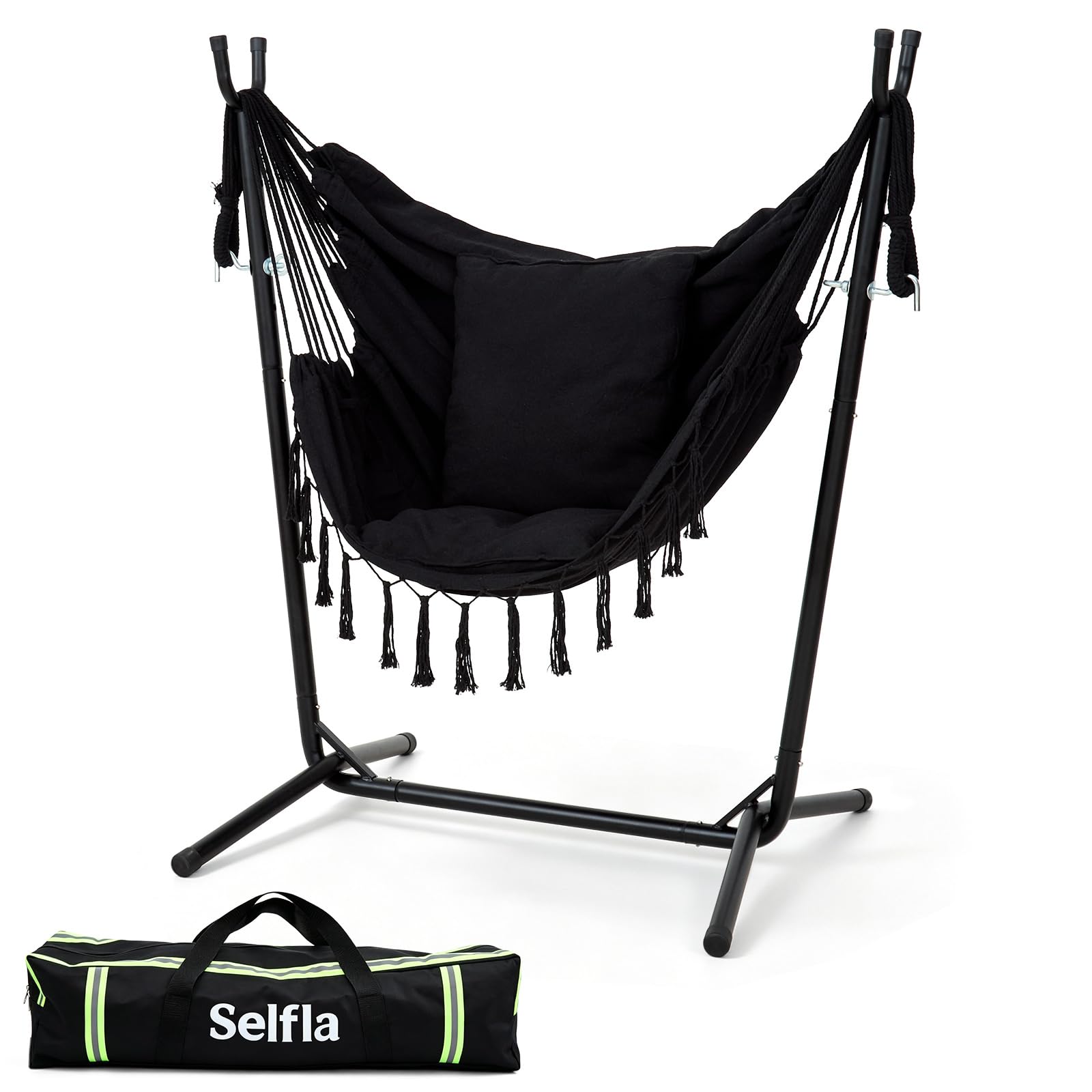 Hamac Portable et léger avec Support, Chaise hamac de Voyage avec Support pour l'extérieur, capacité de 300 lbs, Montage sans Outils, Sac de Transport Inclus