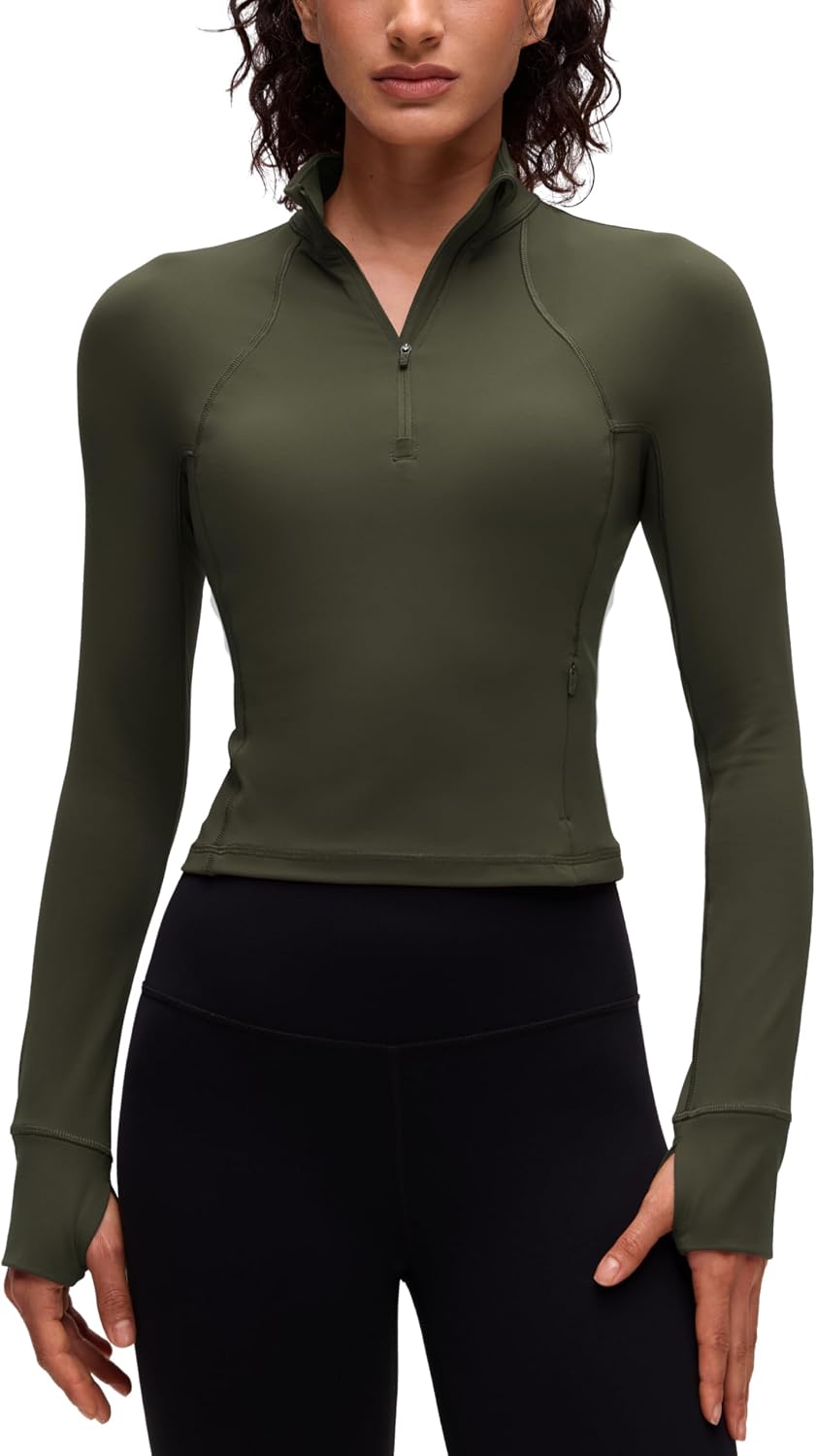 CRZ YOGA Butterluxe Half Zip Long Sleeve Shirts for Women - Workout Athletic Yoga Tops Crop Collared Quarter Zipper T-Shirt