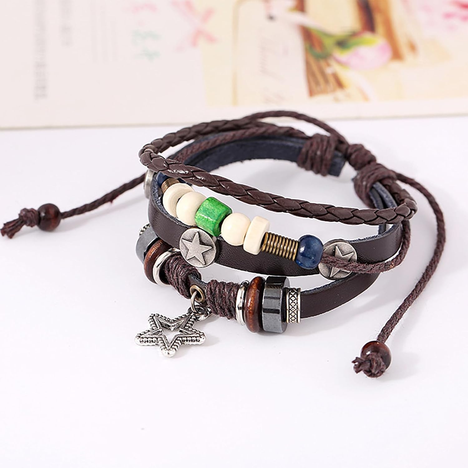 4 Pcs Fairy Grunge Beaded Bracelets for Women Adjustable Vintage Punk Multilayer Leather Wrap Bracelets Aesthetic Grunge Jewelry Accessories