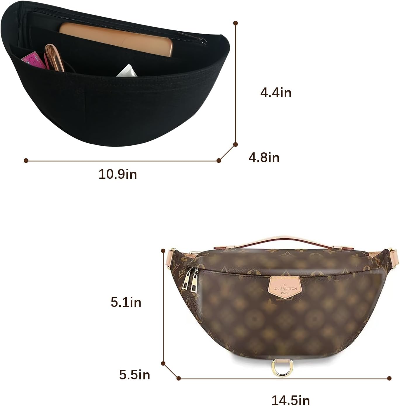 Lckaey Purse Organizer for Waistpack Inner Lining Sleeve Bag Storage Bag Insert Y067-black
