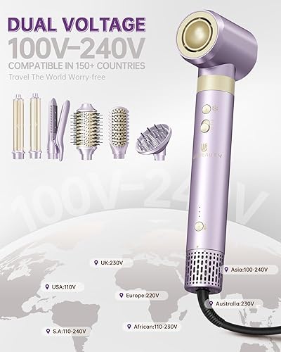 Miniatura 5 de Hair Dryer Brush 8-in-1 Dual Voltage Hot Air Styler – Fast-Drying 110,000 RPM Ionic Blow Dryer with Straightener & Curler Attachments, Frizz-Free