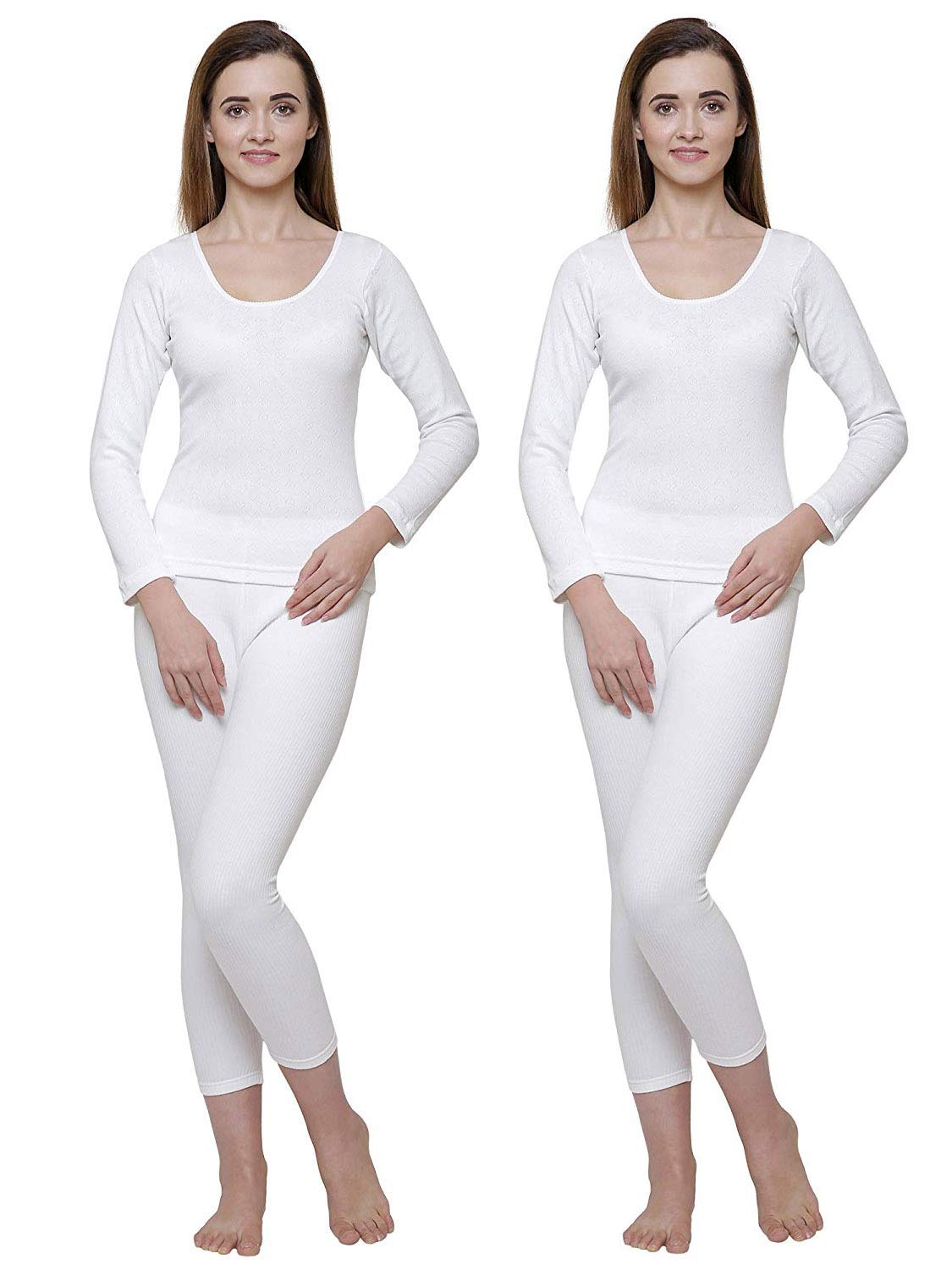 Gold Women White Round Neck Full Sleeves Upper/Top and Lower/Trouser/Bottom Thermal Set - Pack of 2-image-25