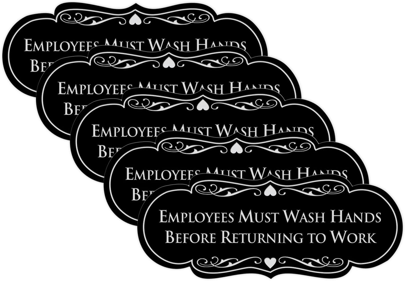 Signs ByLITA Hand Wash Sign - Durable Plastic, Easy Install (Black/Silver) - Small (5 Pack)