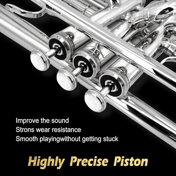 Bb Standard Trumpet Set for Beginner or Student with Carrying Hard Case, 7C Mouthpiece, Cleaning Cloth and Gloves