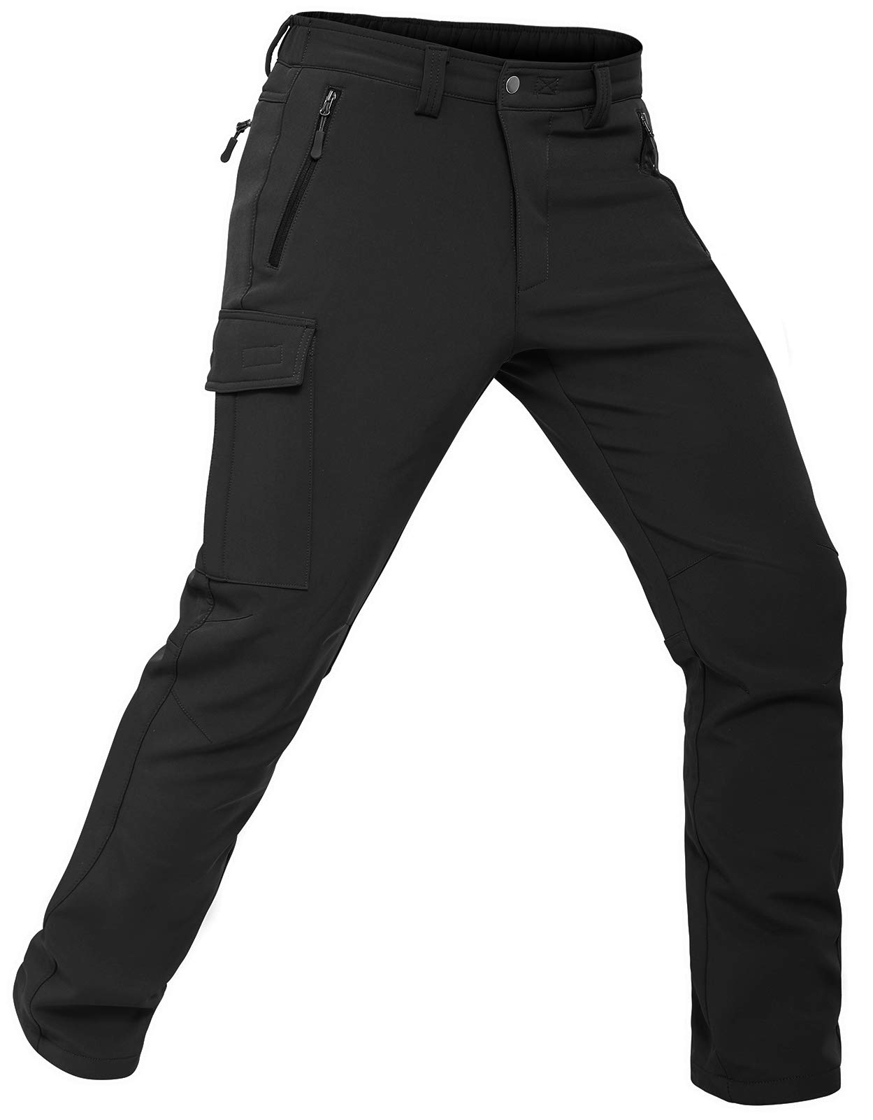 Pantalon de randonnée en softshell stretch pour homme - Imperméable - Pantalon de ski - Doublure chaude M Noir