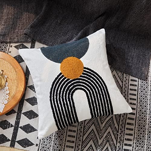 Boho Stylish Accent Throw Pillow Covers 18x18 Tribe Modern Round Arched Geometric Decorative Abstract Pillowcase for Bed Couch Living Room ,1 PC,Tan and Black