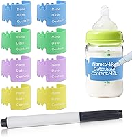 Fampery 8PCS Reusable Silicone Baby Bottle Labels for Daycare - Writable Waterproof Name Bands, Anti-Slip, 4 Colors