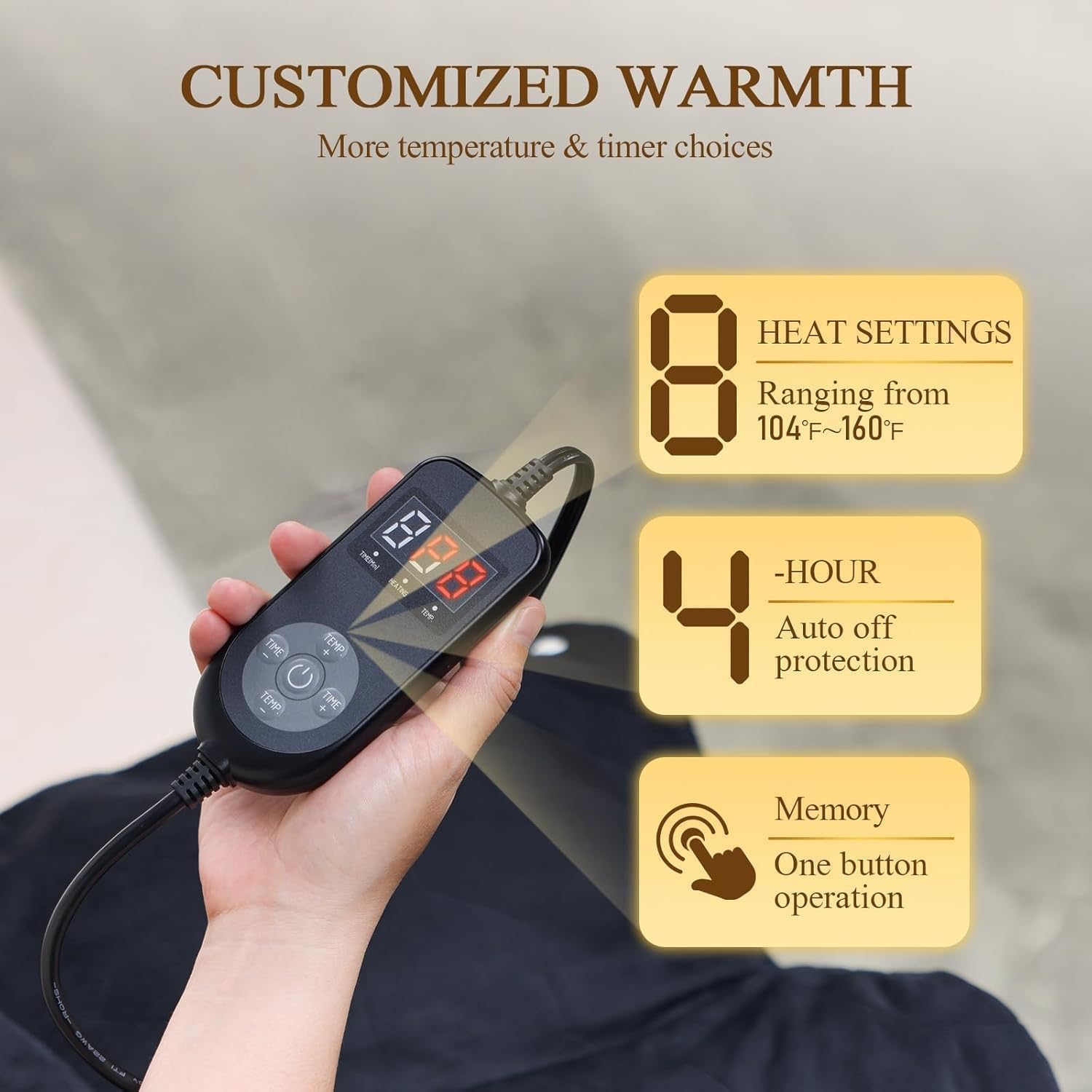 Far Infrared Heating Pad for Neck and Shoulders – 2X Carbon Fiber 6X Deeper Heat for Fast Relief from Chronic Pain in Seniors – 8 Heat Levels, 4H Auto Shut Off, Ideal for Winter (Black) - Image 6
