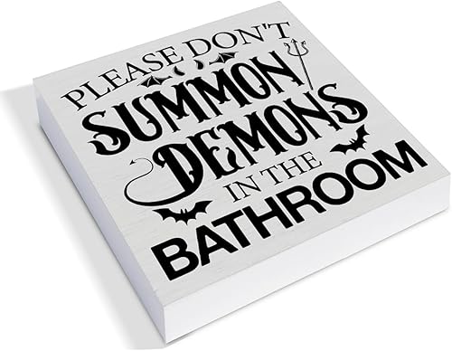 Miniatura 2 de Divertido letrero de madera para baño, decoración de escritorio, rústico con texto en inglés Please Don't Summon Demons in the Bath, letrero de
