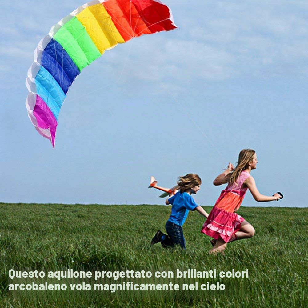 Aquilone Arcobaleno Acrobatico a Doppia Linea per Spiaggia, Mare e All'aperto - Divertimento in Famiglia per Principianti, 1,4 M (1,4 m)