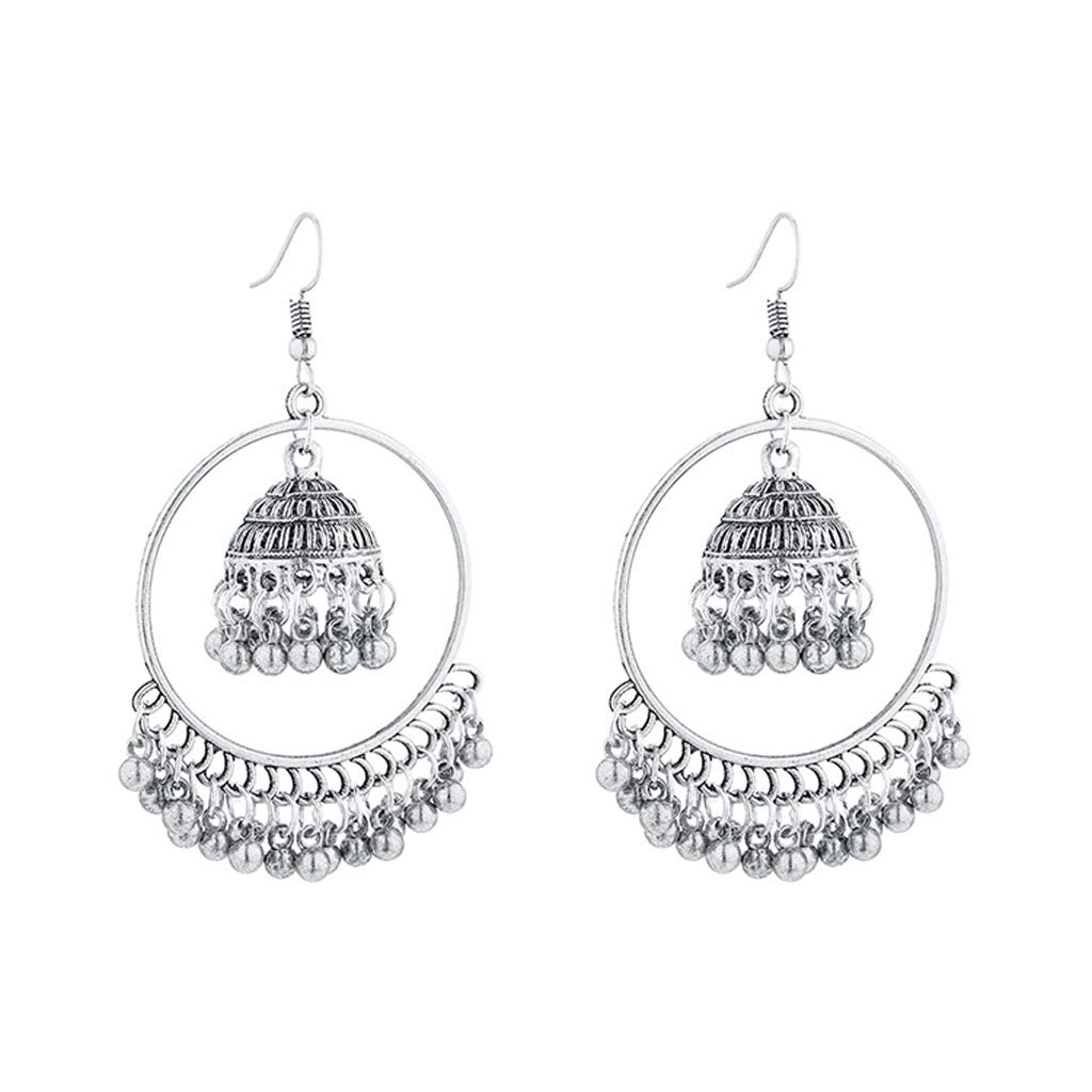 fivekim Ethnic Indian Jhumka Jhumki Jewelry Bells Tassel Dangling Drop Earrings Women Big circle tassel earrings Gold Silver