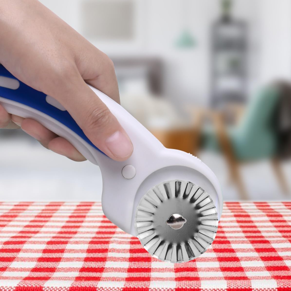 PENIKOKO 7pcs Steel Color Rotary Cutter Blades with Storage Case Includes Straight Wavy Dashed Blades for Fabric Leather Paper Crafts