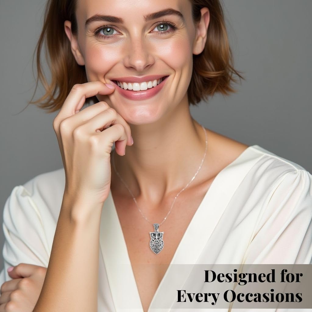 925 Sterling Silver Pendant for Women - Silver Charm Pendant Owl Jewelry Her - Bird Anniversary Vintage Traditional - Sterling Silver Wedding Engagement Jewelry - Birthday Christmas Gifts for Women