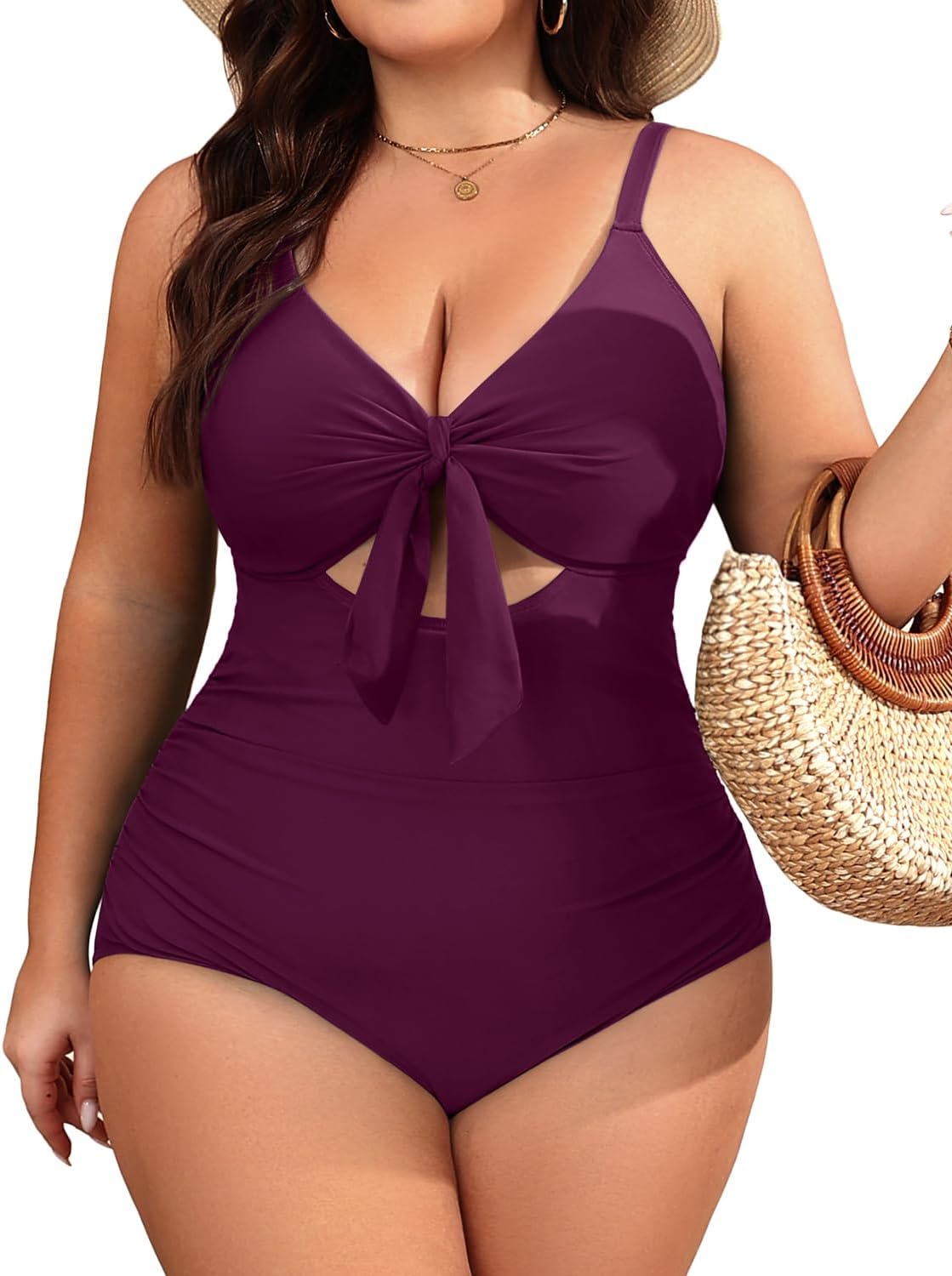 Aqua Eve Plus Size One Piece Swimsuit for Women Tummy Control Bathing Suit Cutout Swimwear - Image 2