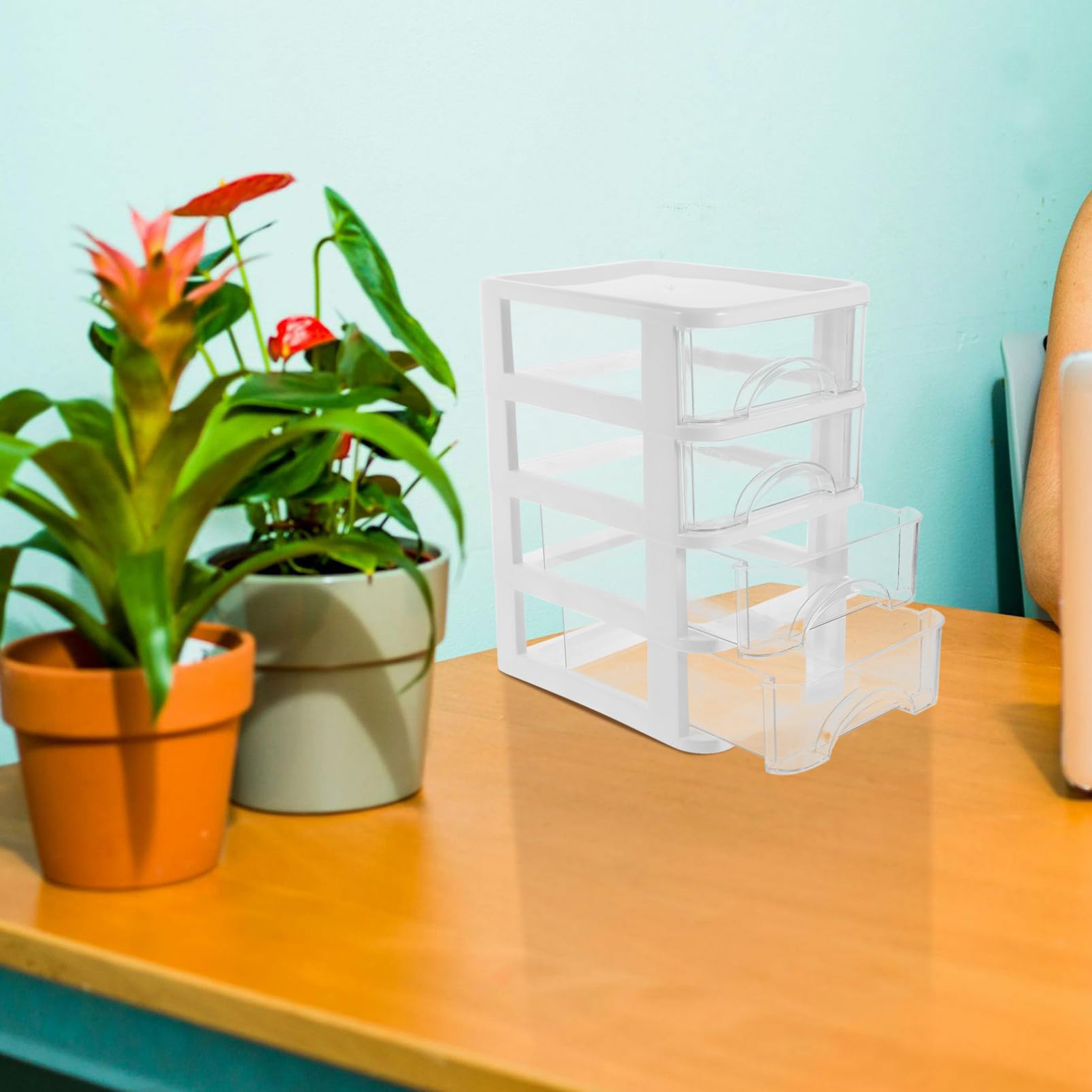 Operitacx Boîte de Rangement de Bureau Blanche en Plastique Tiroir et Compartiments, Grosse Capacité pour Organiser Petits Objets, pour Salle D'étude et Décoration
