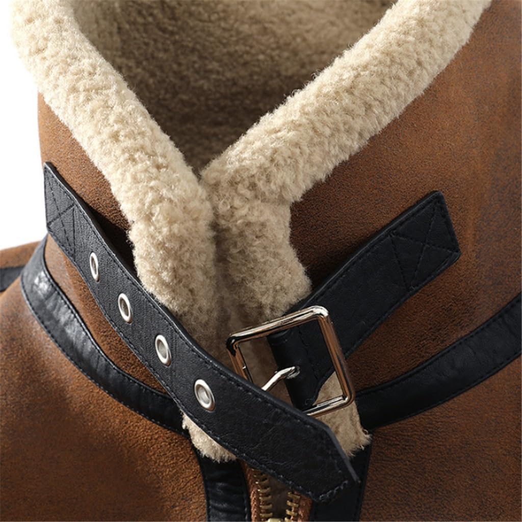JSEIAJB Autumn and Winter Men's Loose Lapel and Thick Leather Color Jacket