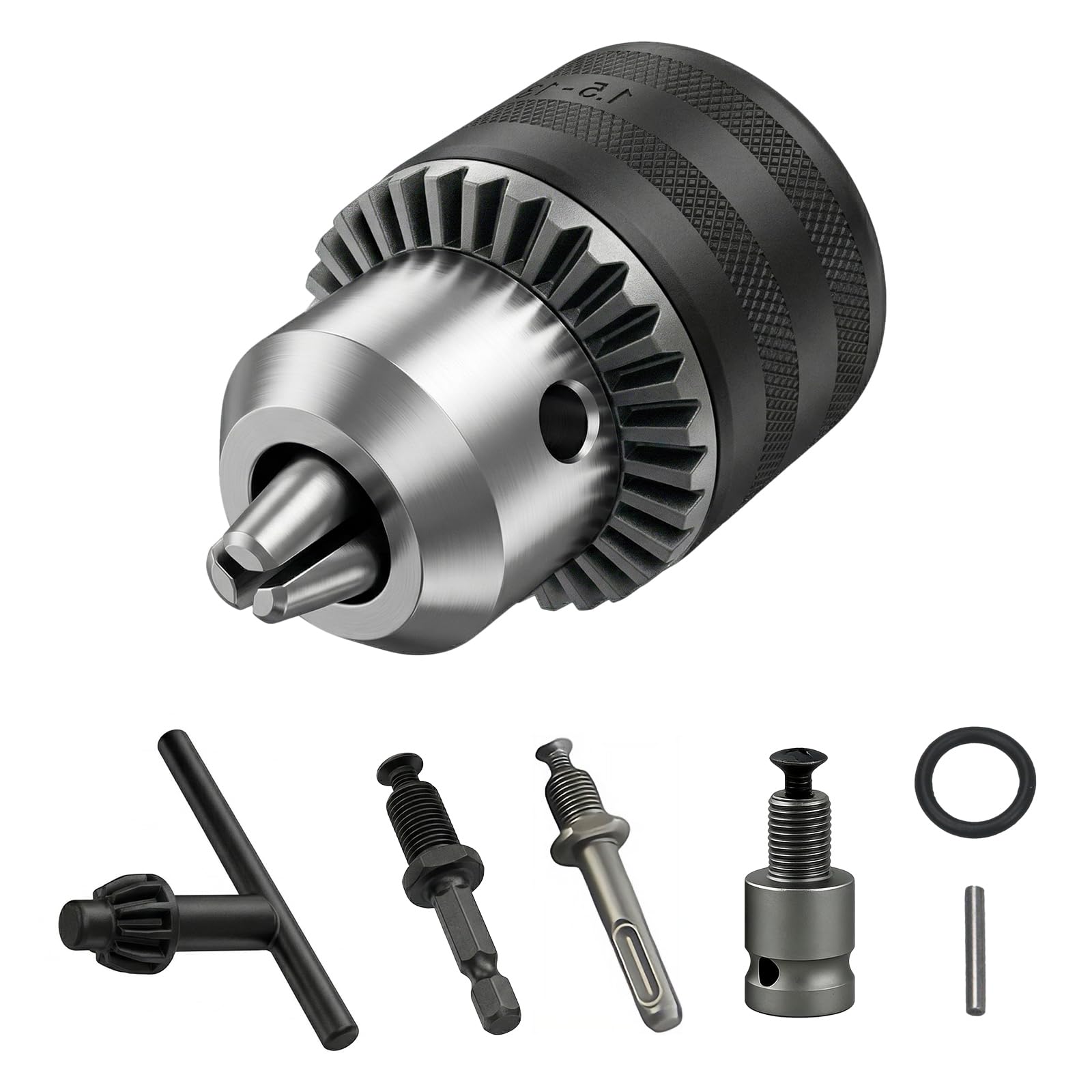 7-Piece Drill Chuck Adapter Set, 1.5-13mm Chuck Adapter with SDS & Hex Shank, M14 to M10 Angle Grinder Attachments, Heavy Duty Multi-Converter for Drill/Impact Driver/Angle Grinder