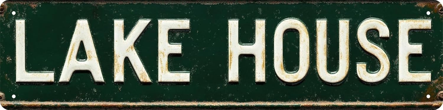 peiyeety Vintage Metal Tin Sign Decorative Wall Art Lake House Themed Sign, Rustic Style, Durable Waterproof Rustproof, For Home, Nature Decor, Cabin, Easy To Mount, 4x16 Inch