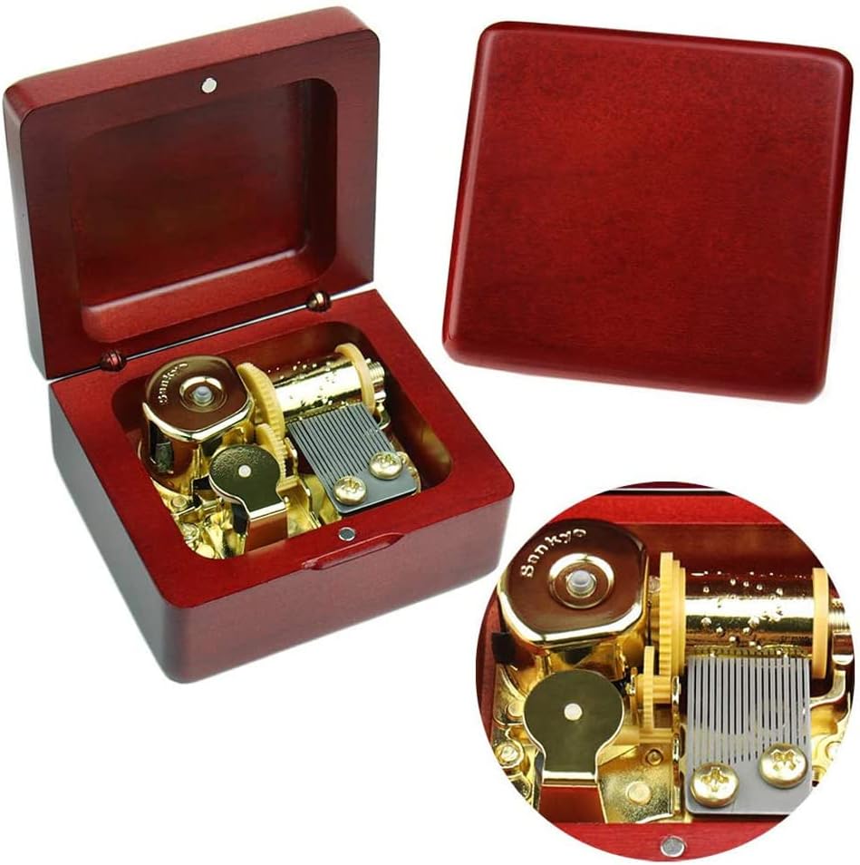 Sinzyo Vintage Wood Carved Mechanism Musical Box Wind Up Music Box Gift for