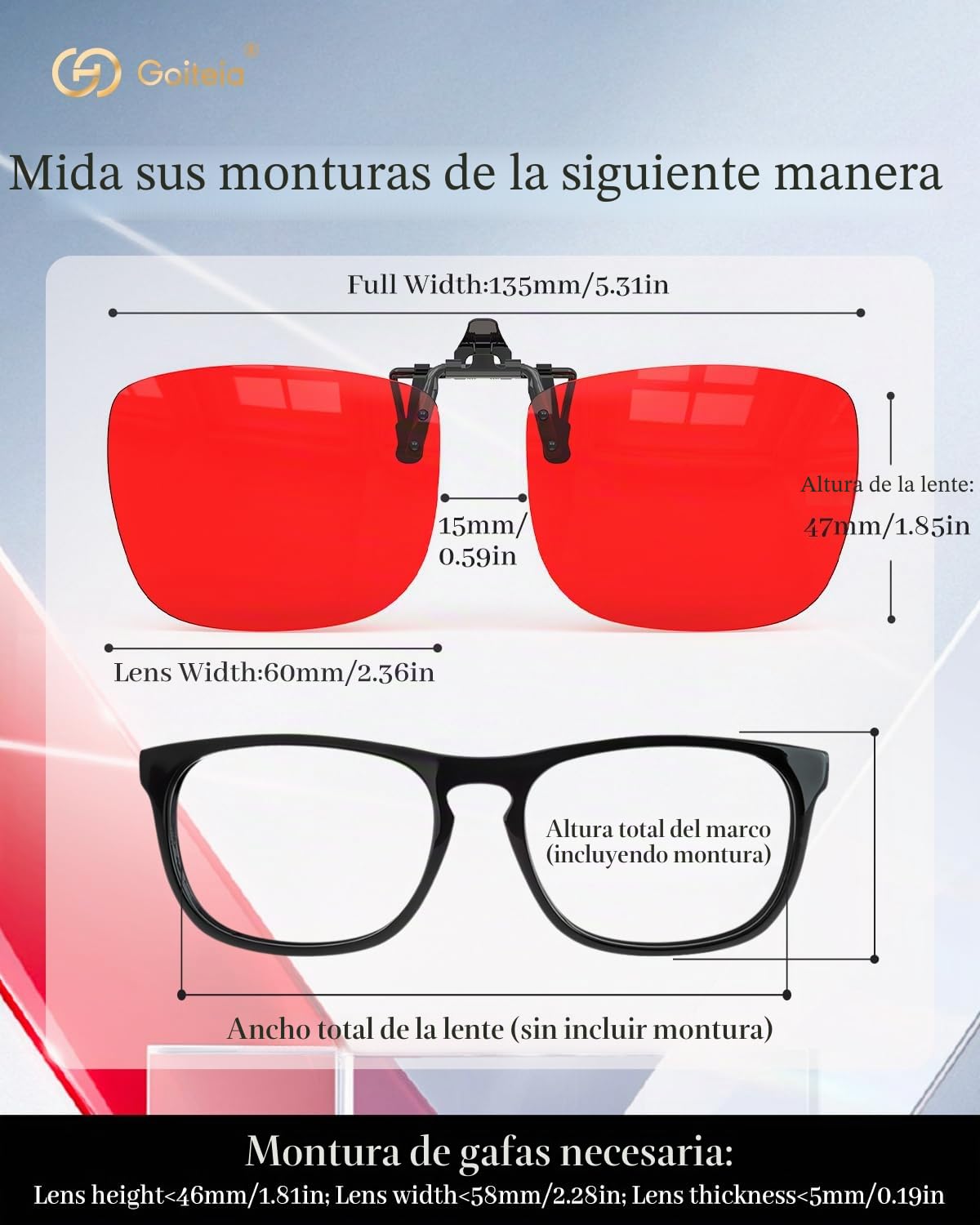Goiteia clip gafas rojas bloqueo luz azul noche-Bloqueo Azul y Verde para Mejorar el Sueño-Revestimientos AR Duales-Alivia Fatiga Ocular