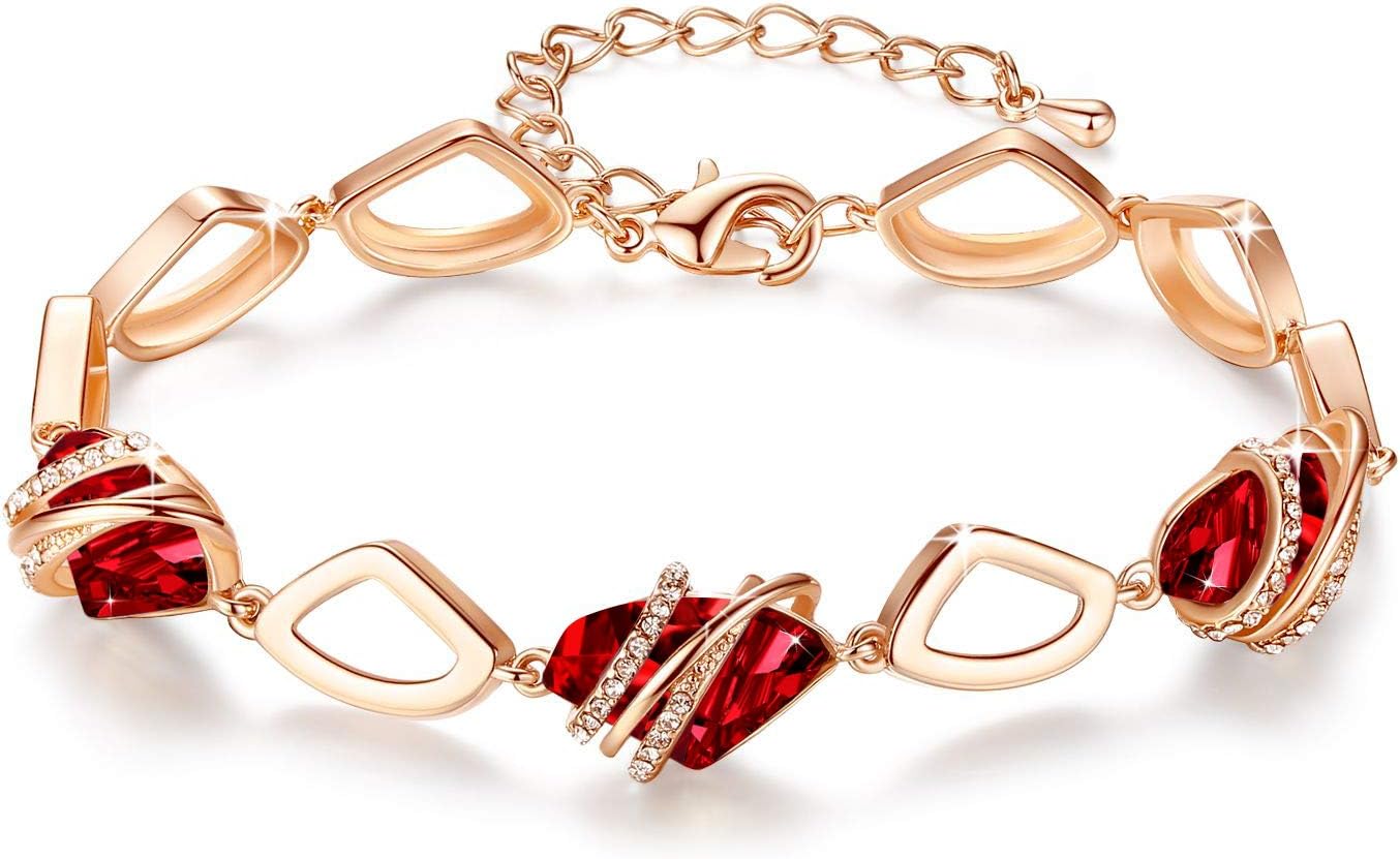 Wish Stone Link Charm Bracelet with Birthstone Crystals, Rose Gold Plated or Silver-tone, 7"+2"