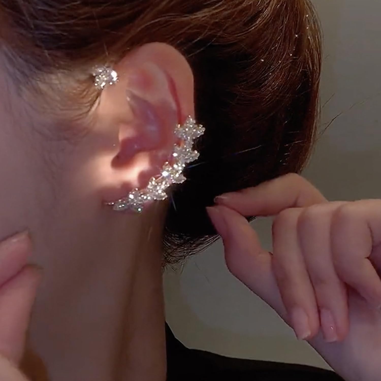 2PCS Glitter Crystal Wheat Ear Cuffs Earrings Vintage Leaf Cartilage Ear Wrap Fairy Non-Pierced Fake Earrings Prom Party Accessories for Women Girls