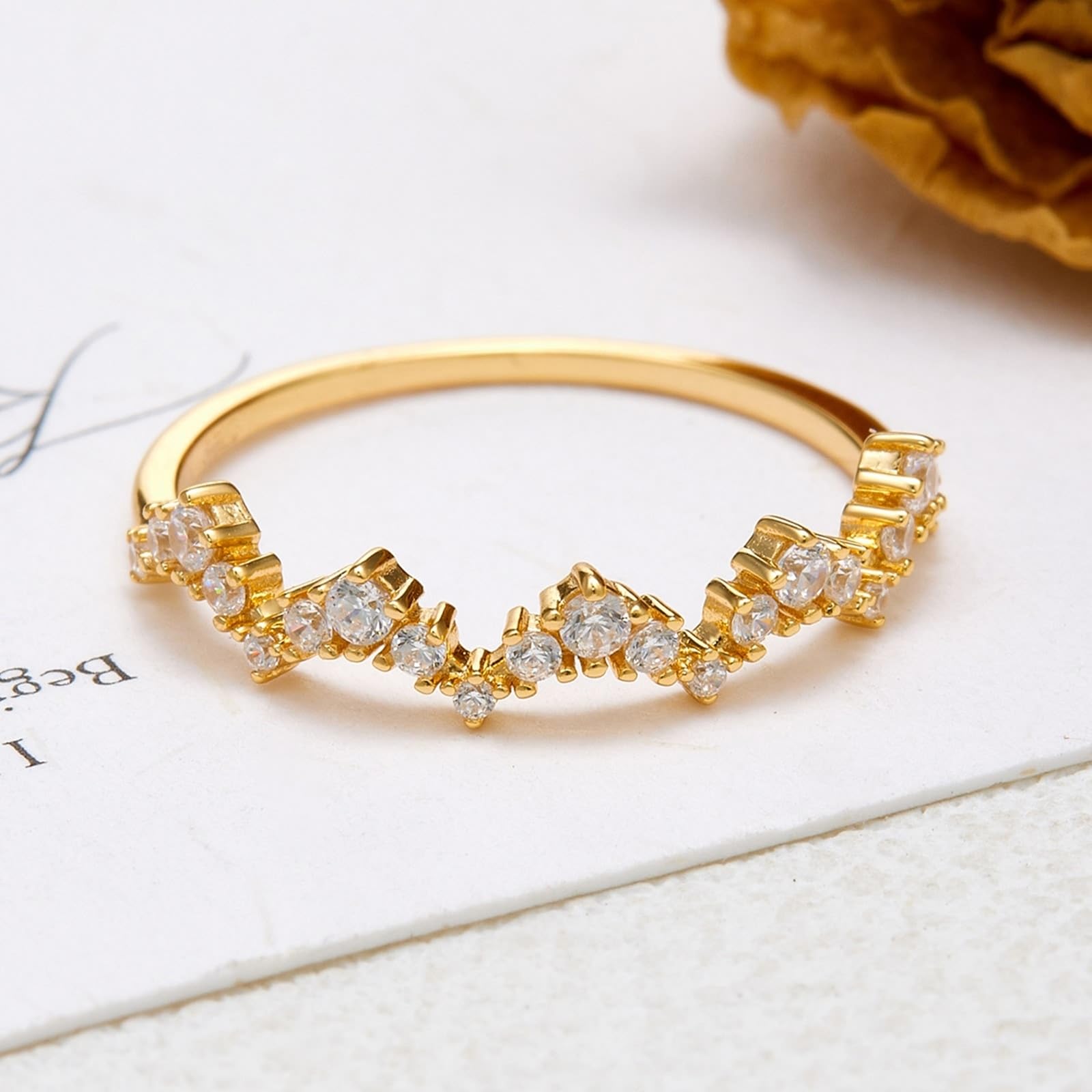 Anillos de boda de oro Au 375/585/750 con moissanita, forma de onda fina