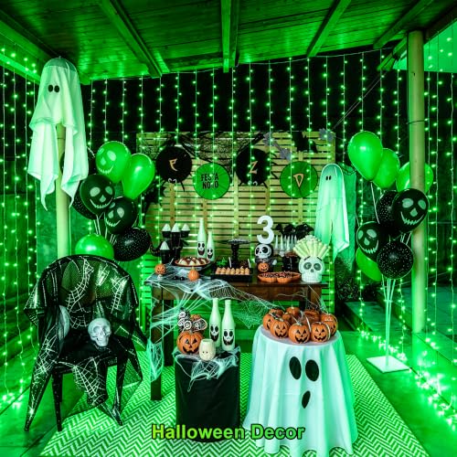 Image of JMEXSUSS 300 LED Green Curtain Lights for Halloween Decor, 9.8x9.8ft