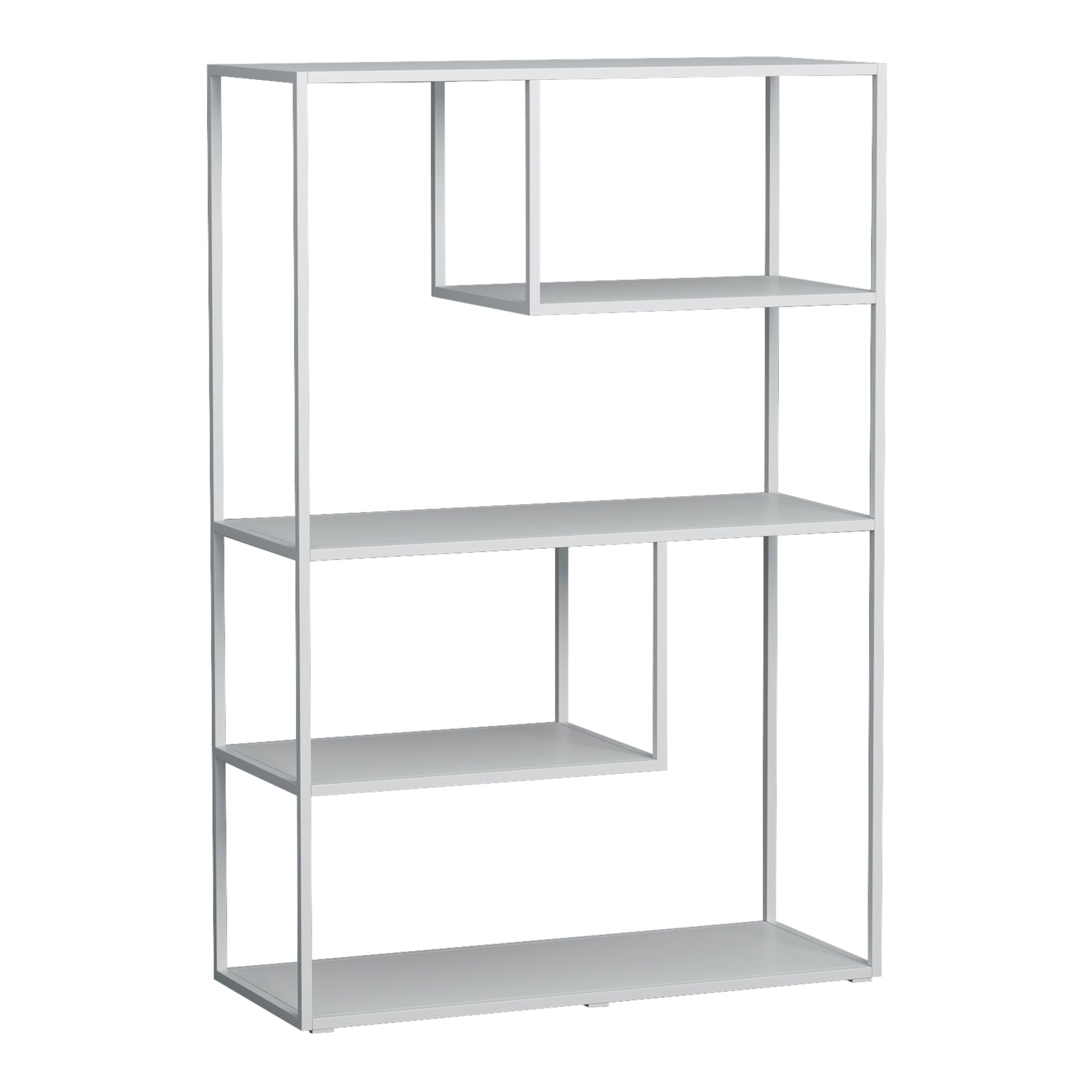 [en.casa] Librería de 4 Niveles Estantería Independiente con 2 Estantes Pequeños y 2 Grandes Biblioteca Oficina Sala Acero 126 x 85 x 35 cm - Blanco Mate