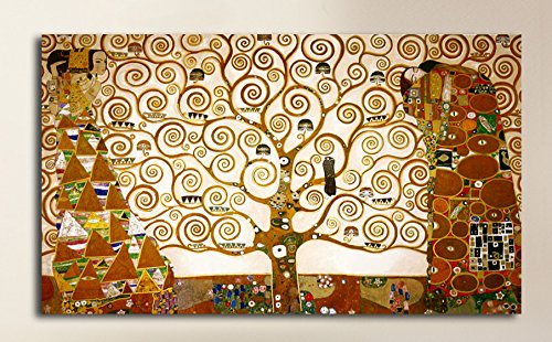 Quadro Componibile Gustav Klimt 225x90 Cm | 5 Pezzi Stampa Su Tela | Albero Astratto | Decorazione Moderna Per Parete